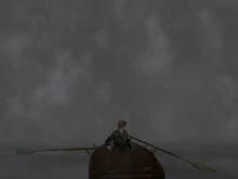 Джеймс плывет на лодке к отелю