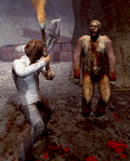 Henry using the torch as a weapon against a Ghost.