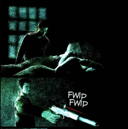 Jack sneaking into the Linwood home and killing Mr. and Mrs. Linwood.