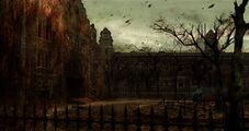 "Doyle Asylum for the Deranged" courtyard concept.