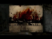 El cuadro del hotel en llamas, que se encuentra en una de las celdas de la Prisión Toluca.