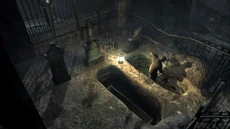 El alcalde Bartlett cavando tumbas en el cementerio.