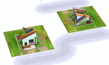 Front and Back view of buildings with the same design, different colors