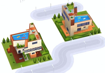 Front and Back view of buildings with the same design, different colors