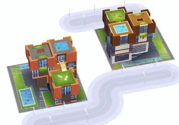 Front and Back view of buildings with the same design, different colors