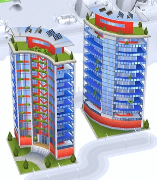 Front and Back view of buildings with the same design, same colors