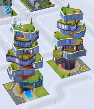 Front and Back view of buildings with the same design, different colors