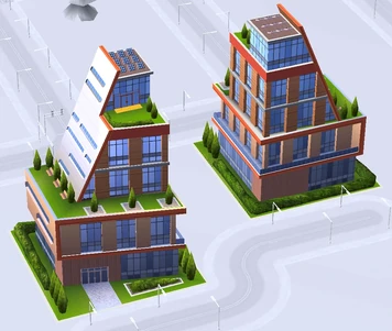 Front and Back view of buildings with the same design, same color