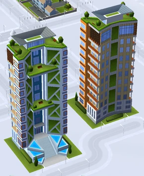 Front and Back view of buildings with the same design, different colors