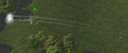 Helicopter fires a pair of unguided missiles.