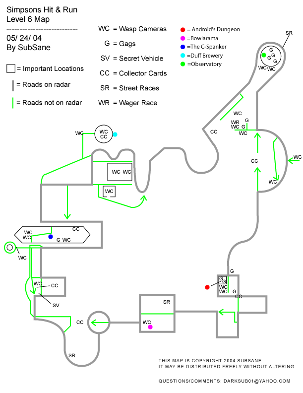 the simpsons hit and run map