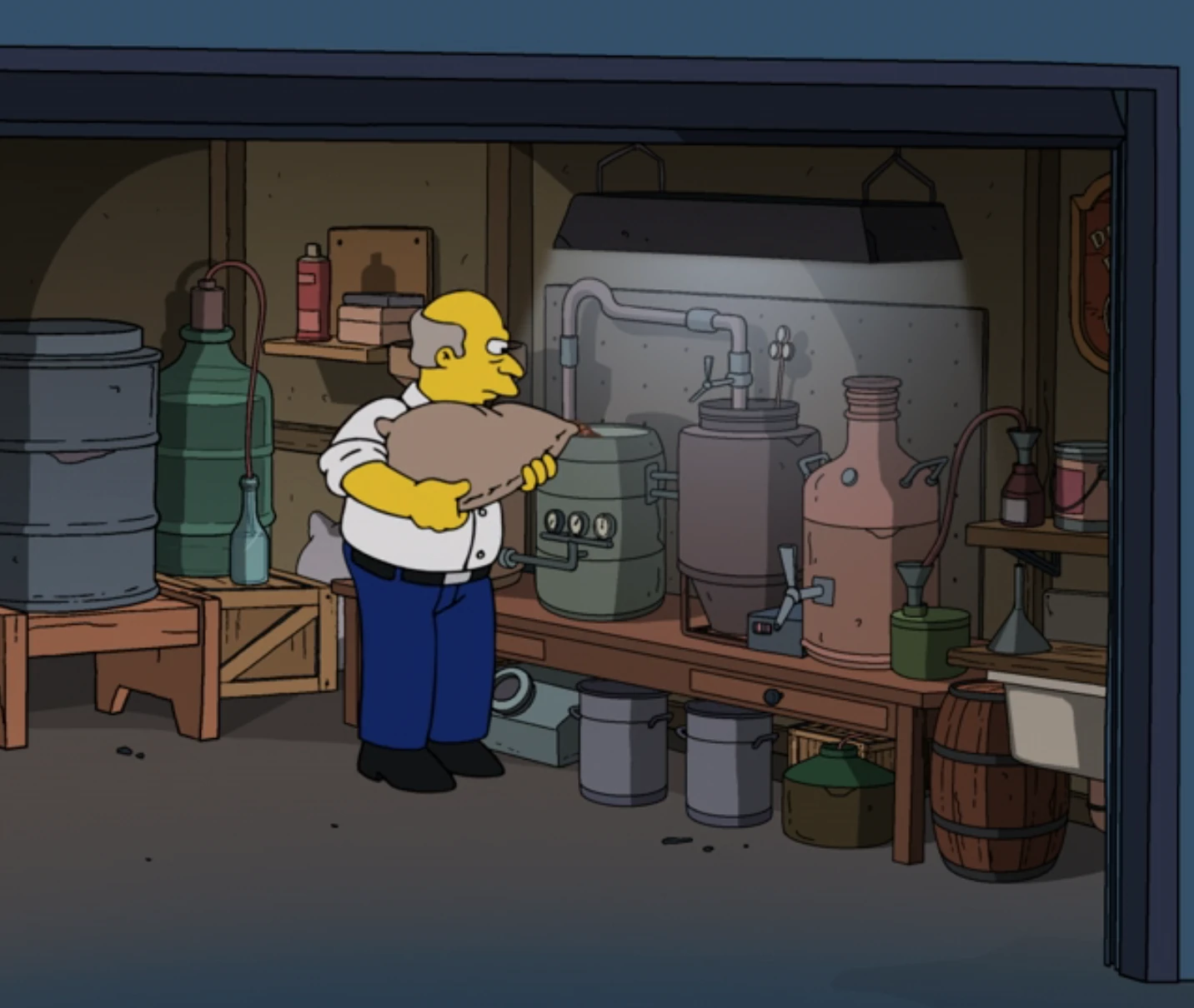 Chalmers home-brewing beer in his garage, from Girls Just Shauna Have Fun