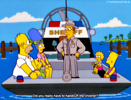 The Simpsons are arrested for accidentally murdering Captain Jack by the worst Sheriff of all time, including Maggie!