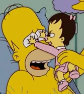 Ling squeezes Homer's eyes.