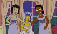 Cookie Kwan, a sad Marge and Manjula in a photo after Homer left