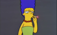 Marge smoking a cigarette in Marge on the Lam . This is one of only two times that Marge smoked a cigarette on a Simpsons episode, the only other being The Mysterious Voyage of Homer.