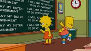 I will not pay my sister to do my punishment (Lisa is writing on the blackboard while Bart watches).