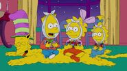 Bart, Lisa and Maggie uses The Fat's dead body as a rug.