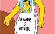 Marge wearing her "Jim Nabors is Way Cool" apron.