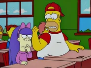 Sherri embarrassed because Homer noticed her braces.