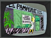 Screenshot of Le Pamperie Hair Salon in the Simpsons episode Radioactive Man