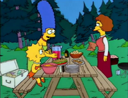 Maude with Marge and Lisa at a picnic in "Homer Loves Flanders".