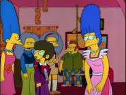 A younger Jacqueline with Clancy Bouvier, Artie Ziff, a younger Patty and Selma, and a younger Marge