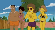 In his swimsuit, approaching the Simpsons's hot tub