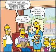 His unnamed assistant and her identical twin sons and puppy named Mendoza from "Homer Simpson: Canine Decoder"