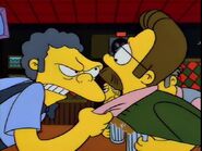 Moe preventing Ned Flanders from telling a secret about him