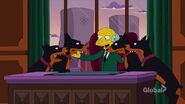 The hounds reuniting with Mr. Burns after the dogs' takeover of Springfield.