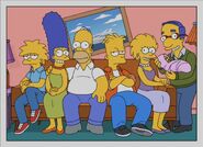 The Simpsons 17 years later. Maggie is 18, Marge is 53, Homer is 56, Bart and Milhouse are 27, Lisa is 25, and Zia is close to a year old. Maggie looks annoyed and presumably isn’t going to college. 2028