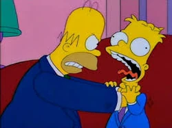 Homer angrily strangles Bart