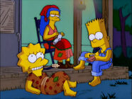 Bart wearing overalls.