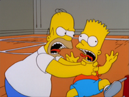 Homer angrily strangles Bart. Unfortunately, Wiggum gave him 50 more hours of community service.