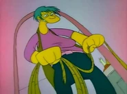 Lucille comes in with a rope in her hands.