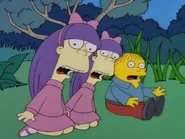 Sherri, Terri, and the other kids panic after Milhouse claims to have seen a 'monster'.