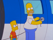 Homer: [ties it on the bullet train] Either she lets go...