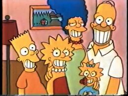 Homer with the entire Simpson family posing for their family portrait.