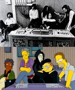 Cena do episódio com Referência a foto dos Beatles em estúdio