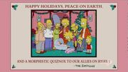 Skippy, along with his brother Jiff, his father Bart, his aunts Lisa and Maggie, his grandmother Marge, his grandfather Homer, his great-grandfather Abraham Simpson II, and his cousins Zia and Maggie Jr in their Christmas photo.