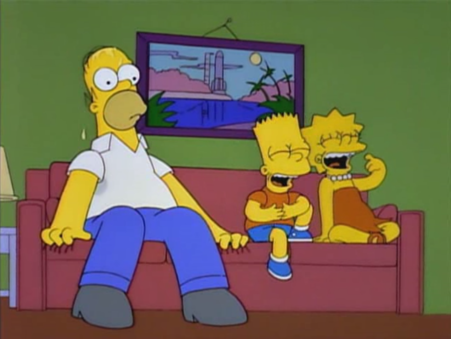 Смеется над Гомером, когда Барт пишет "Вставьте... 