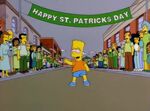 A drunken Bart in front of St. Patrick's Day parade.