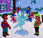 Apu and Manjula play in the snow with the Octuplets.
