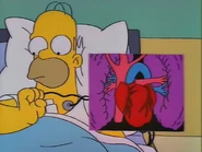 Homer's heart beats to The Simpsons Theme Music.