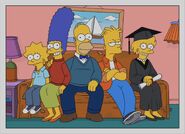The Simpsons 13 years later. Maggie is 14, Marge is 49, Homer is 52, Bart is 23, and Lisa is 21 and has graduated from private college. 2024