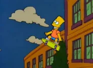 Bart flying out of school in the prototype opening sequence as seen in Bart Gets an "F"