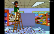 Apu crossing his arms in anger after all the jars of acid were destroyed by Luke Perry.