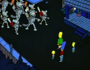 Os Simpsons Sendo atacados pelos robôs.