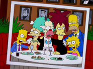 Bob with the Simpson family and Krusty at a restaurant